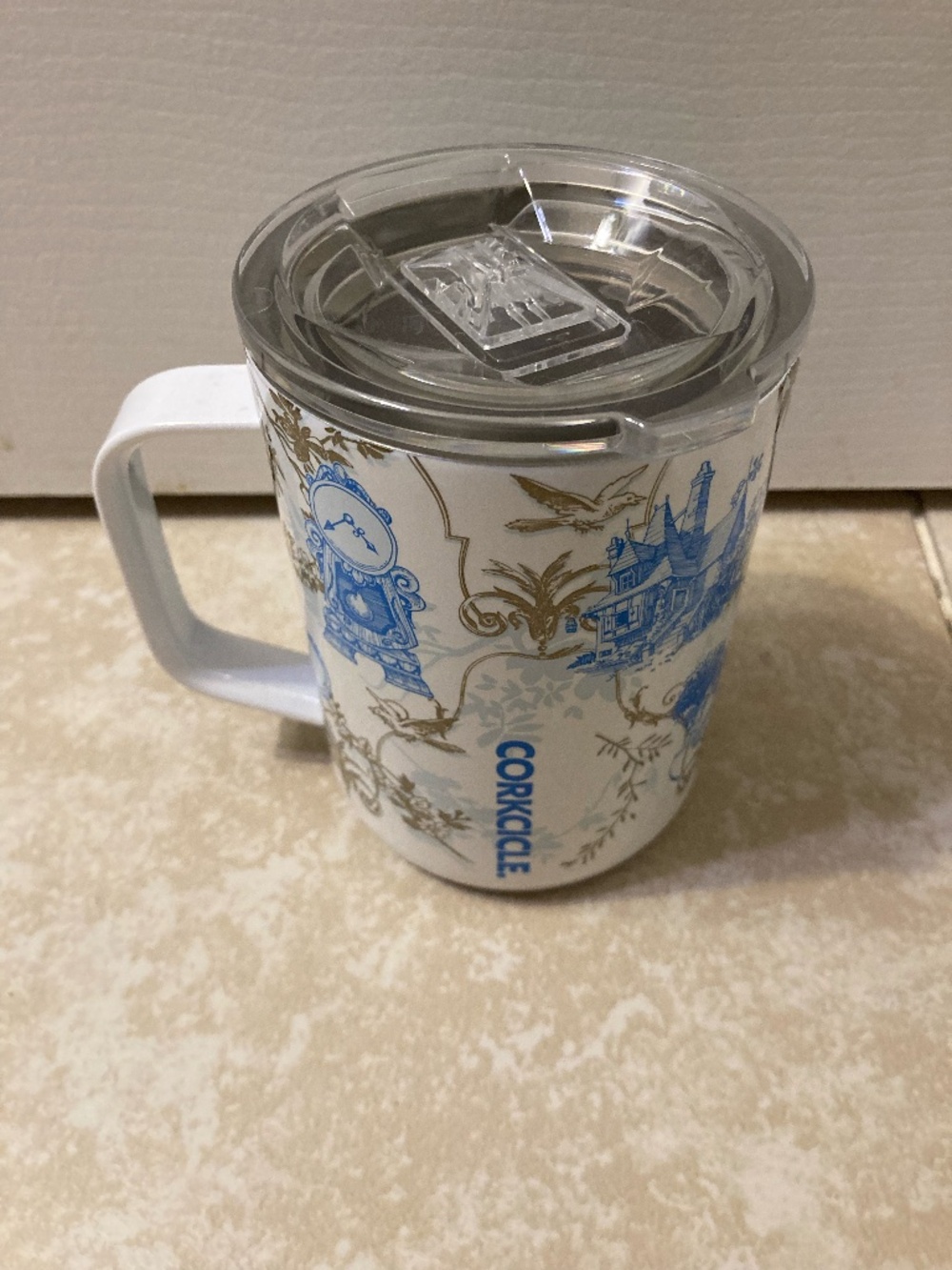 Disney Beauty and the Beast Corkcicle 16 oz. White and Blue Travel Coffee Mug